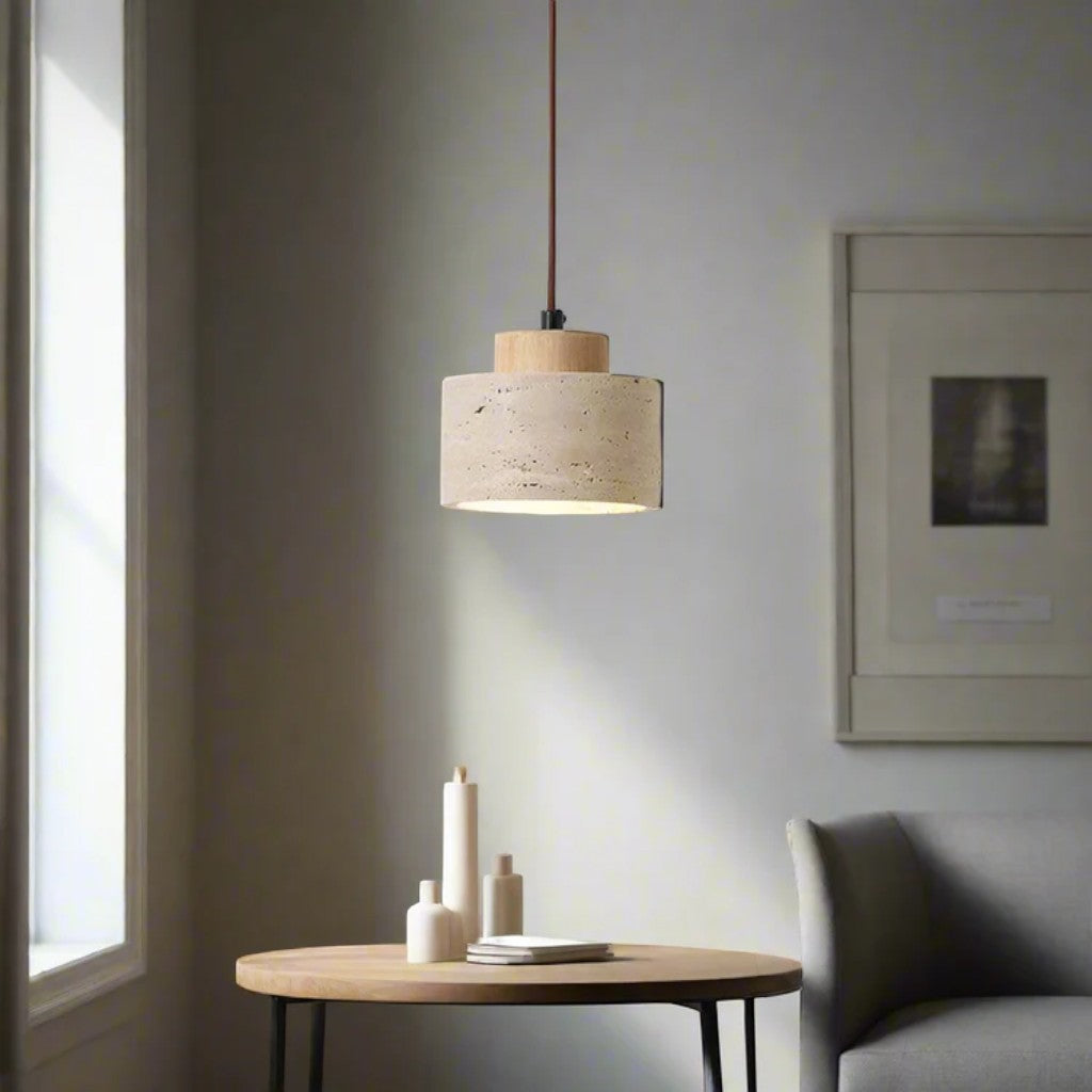 Nordic Travertine & Wood Pendant Light