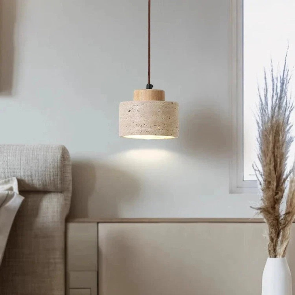 Nordic Travertine & Wood Pendant Light