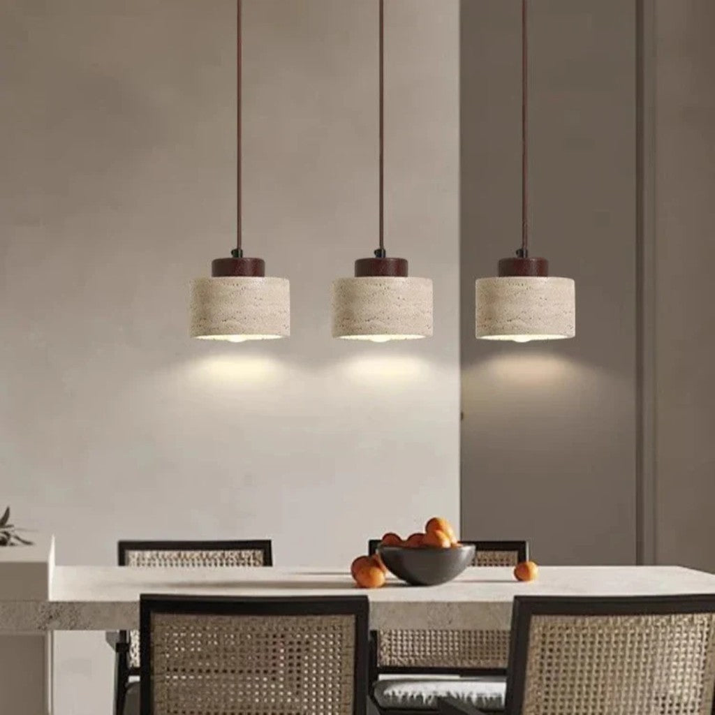 Nordic Travertine & Wood Pendant Light