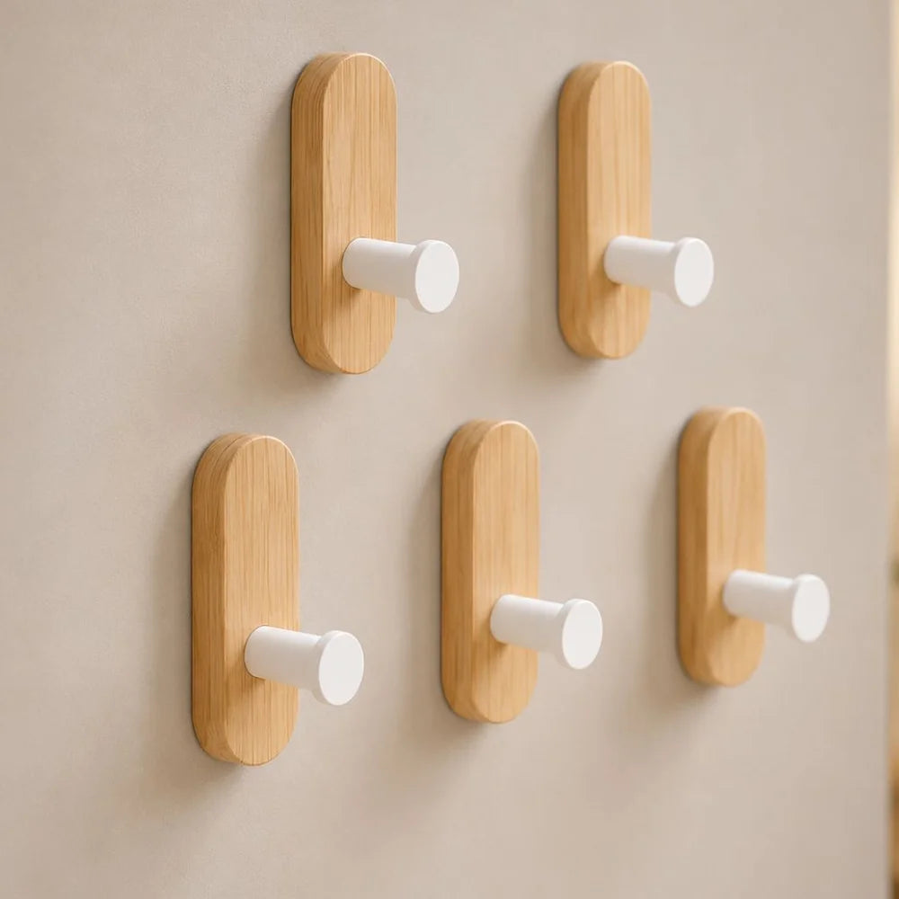 Nordic walnut wood adhesive wall hooks - no drill - view 7