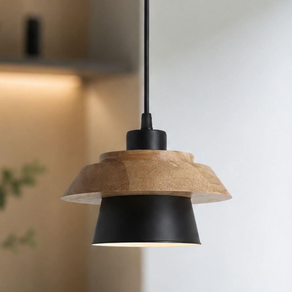 Nordic Iron & Wood Pendant Light with Adjustable Cord