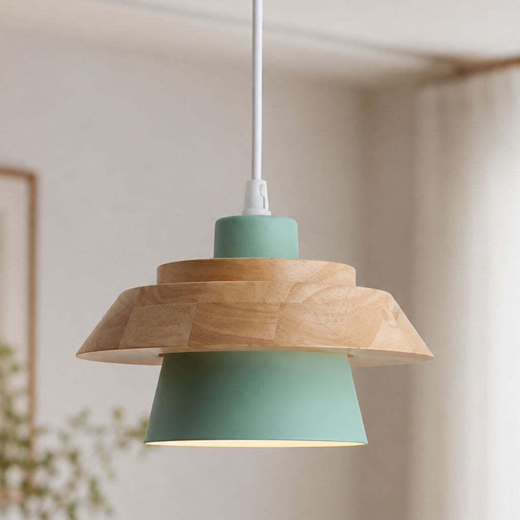 Nordic Iron & Wood Pendant Light with Adjustable Cord