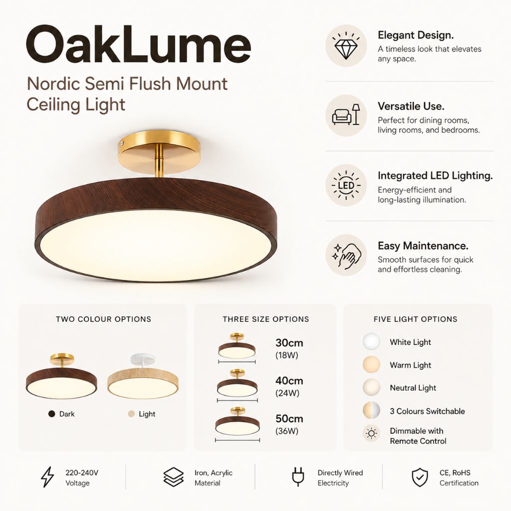 OakLume Nordic Semi Flush Mount Ceiling Light