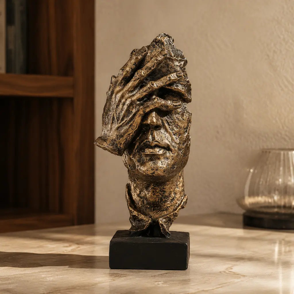 Odin's Faces Thinker sculpture in a discreet luxury setting