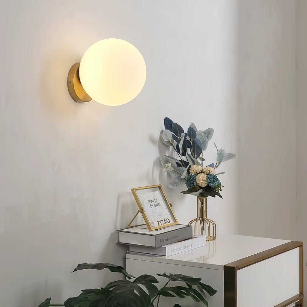 Olo Sphere Bedside Wall Lamp in Gold Finish - Lattea Global