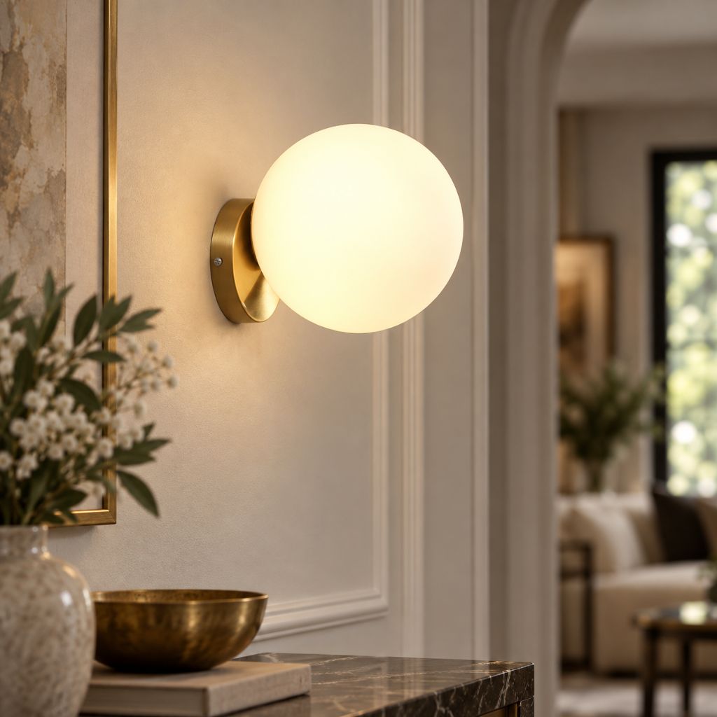 Olo Gold Glass Sphere Wall Light with E27 Fitting