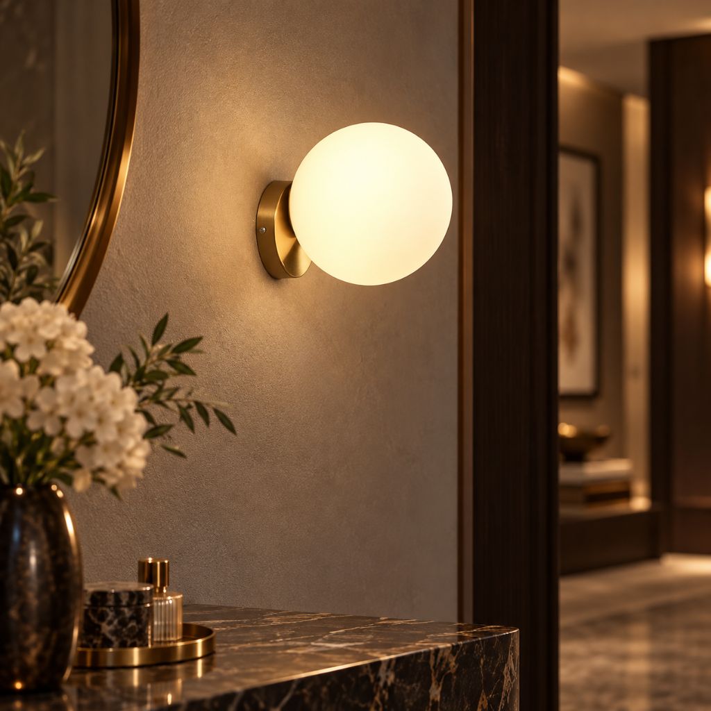 Olo Gold Glass Sphere Wall Light with E27 Fitting