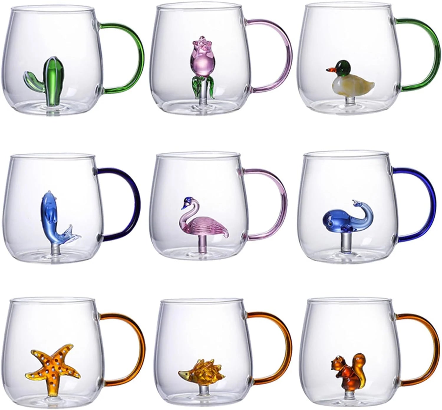 Ornament Base Glass Mug – Artistic Design with Vibrant Handle