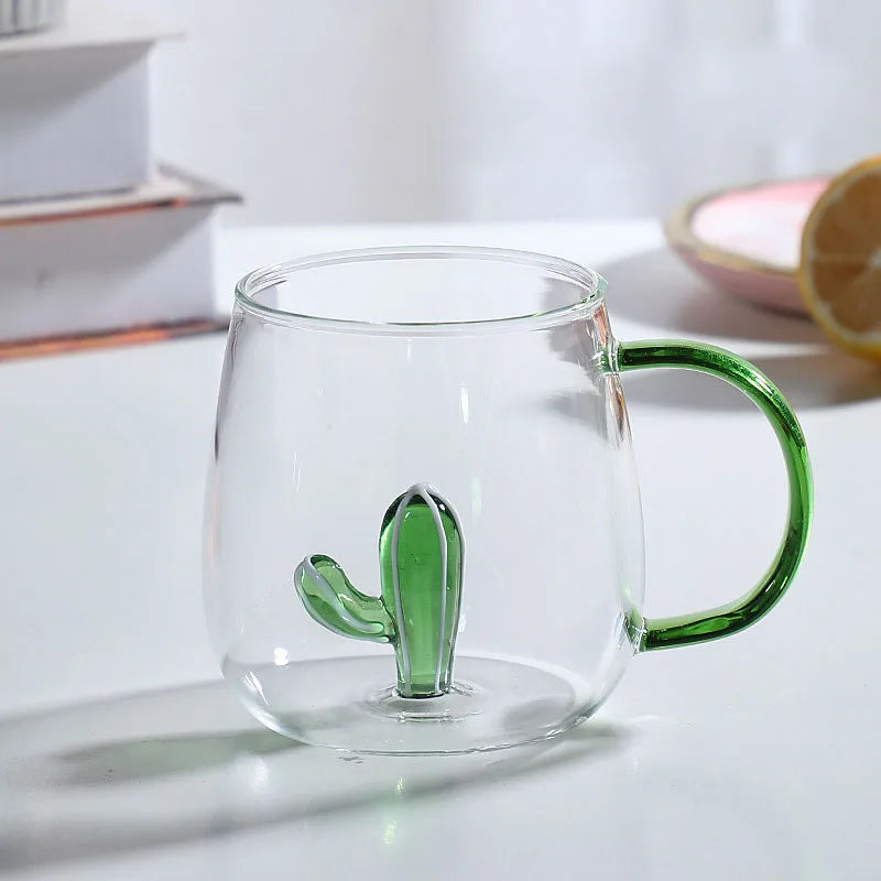 Ornament Base Glass Mug – Artistic Design with Vibrant Handle