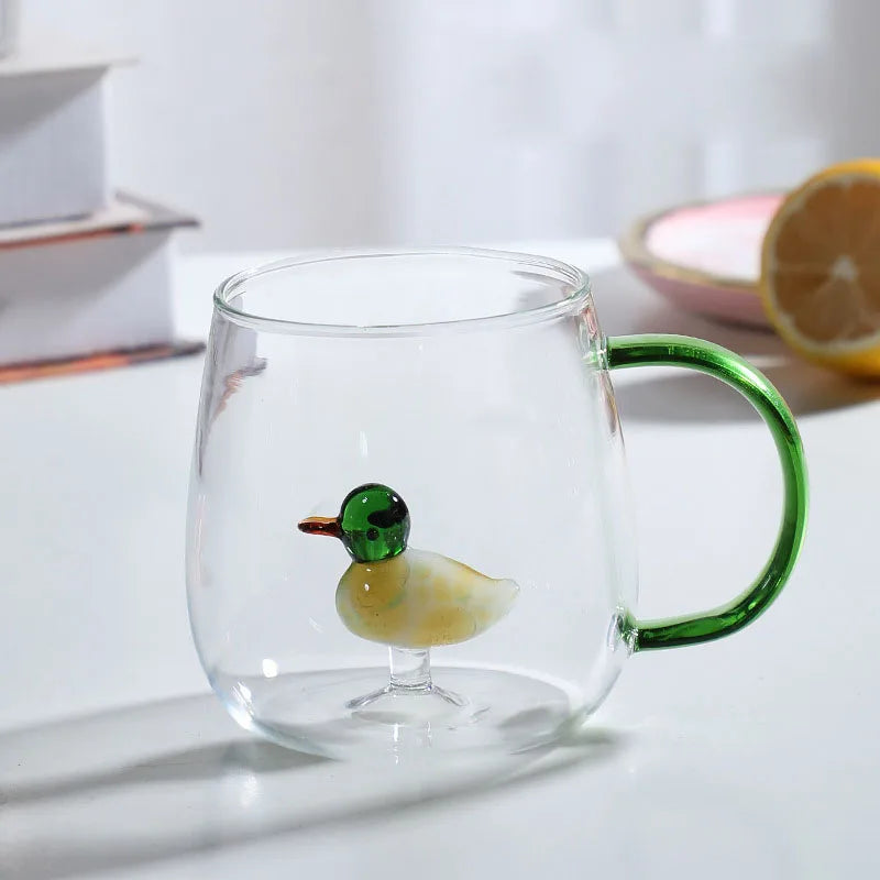 Ornament Base Glass Mug – Artistic Design with Vibrant Handle