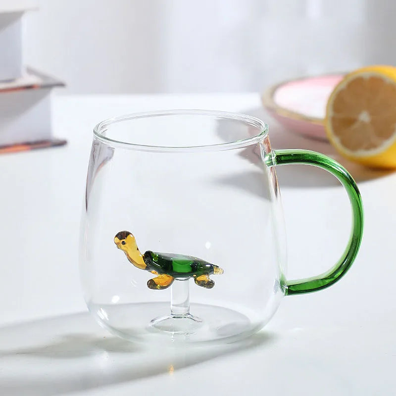 Ornament Base Glass Mug – Artistic Design with Vibrant Handle