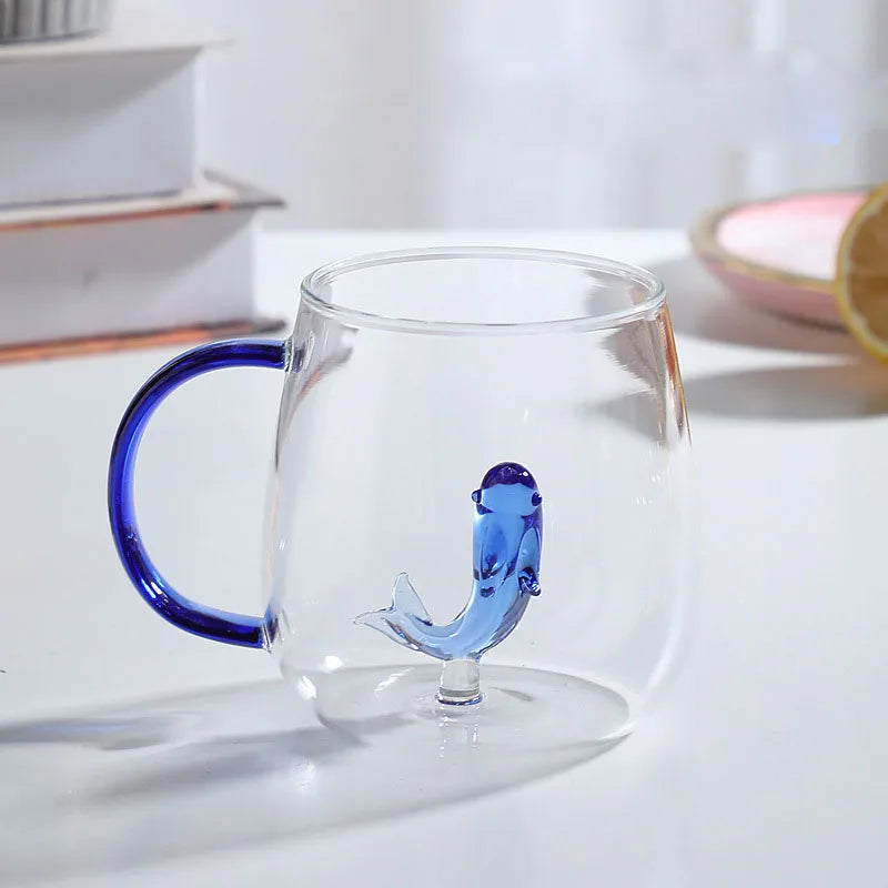 Ornament Base Glass Mug – Artistic Design with Vibrant Handle