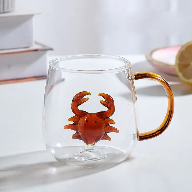 Ornament Base Glass Mug – Artistic Design with Vibrant Handle