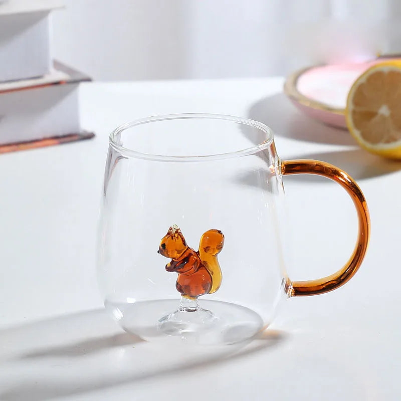 Ornament Base Glass Mug – Artistic Design with Vibrant Handle