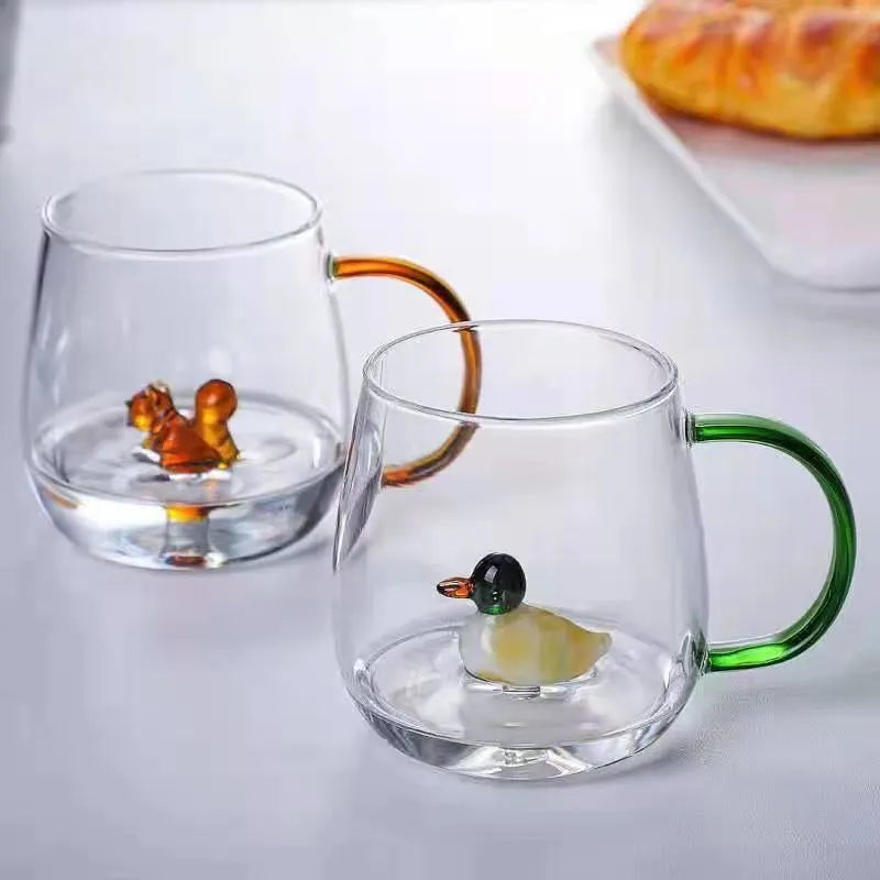 Ornament Base Glass Mug – Artistic Design with Vibrant Handle