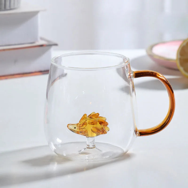 Ornament Base Glass Mug – Artistic Design with Vibrant Handle