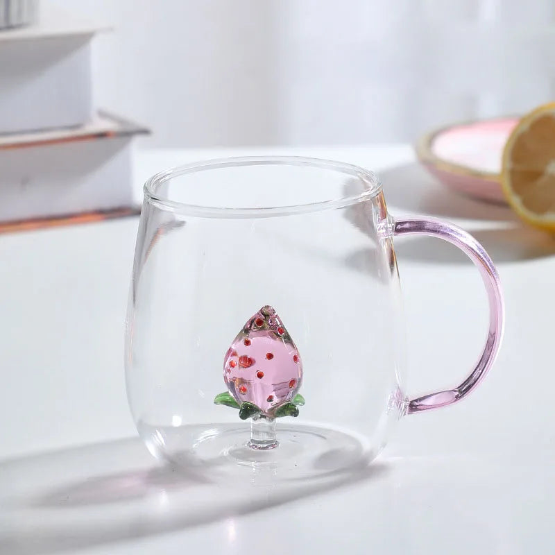 Ornament Base Glass Mug – Artistic Design with Vibrant Handle