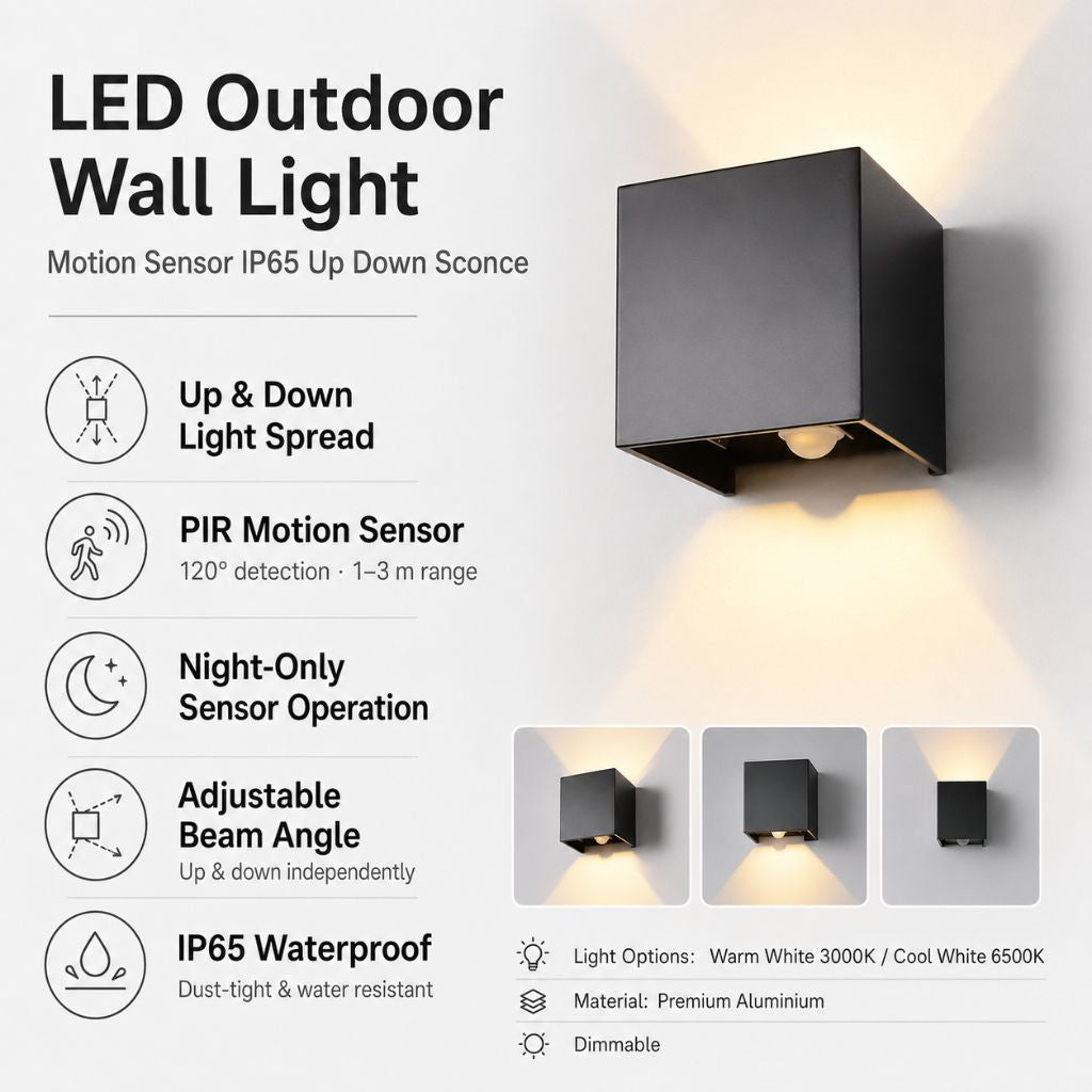 LED Outdoor Wall Light Motion Sensor IP65 Up Down Sconce