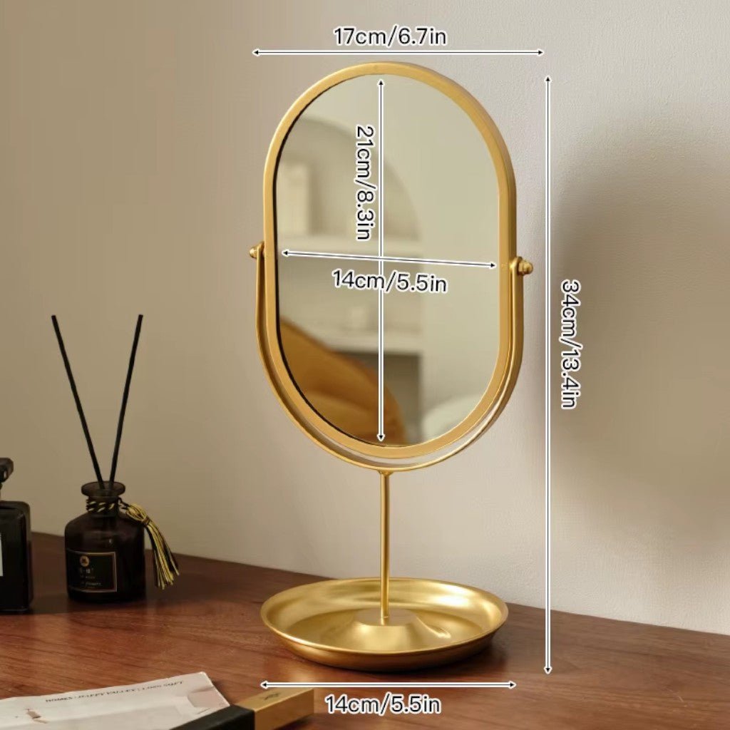 Oval Vanity Mirror Iron Desktop Stand 360° Rotating - Lattea Global