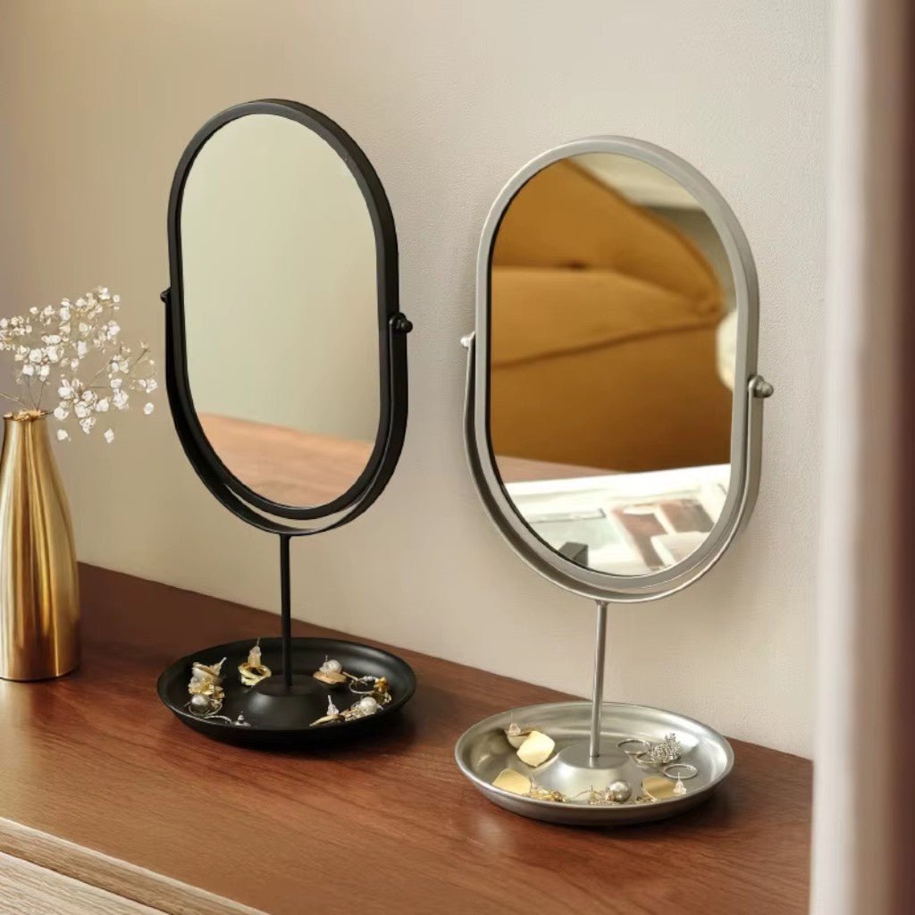 Oval Vanity Mirror Iron Desktop Stand 360° Rotating - Lattea Global