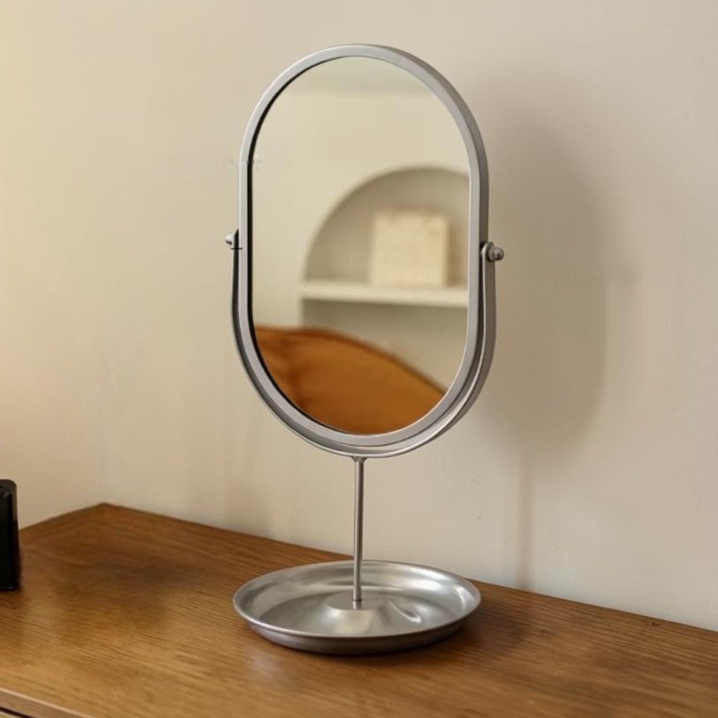 Oval Vanity Mirror Iron Desktop Stand 360° Rotating - Lattea Global