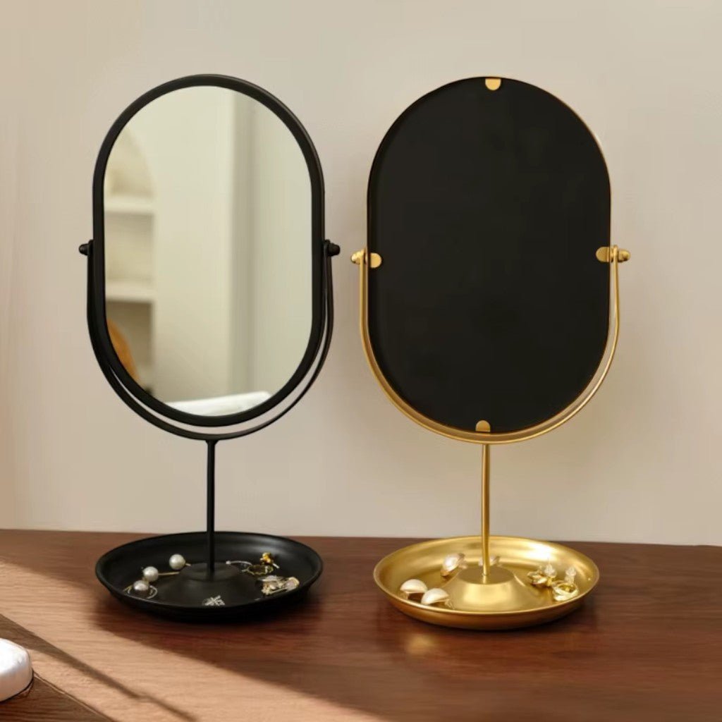 Oval Vanity Mirror Iron Desktop Stand 360° Rotating - Lattea Global