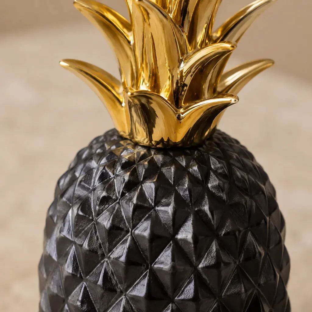 Black Resin Pineapple Decorative Sculpture faceted texture close-up