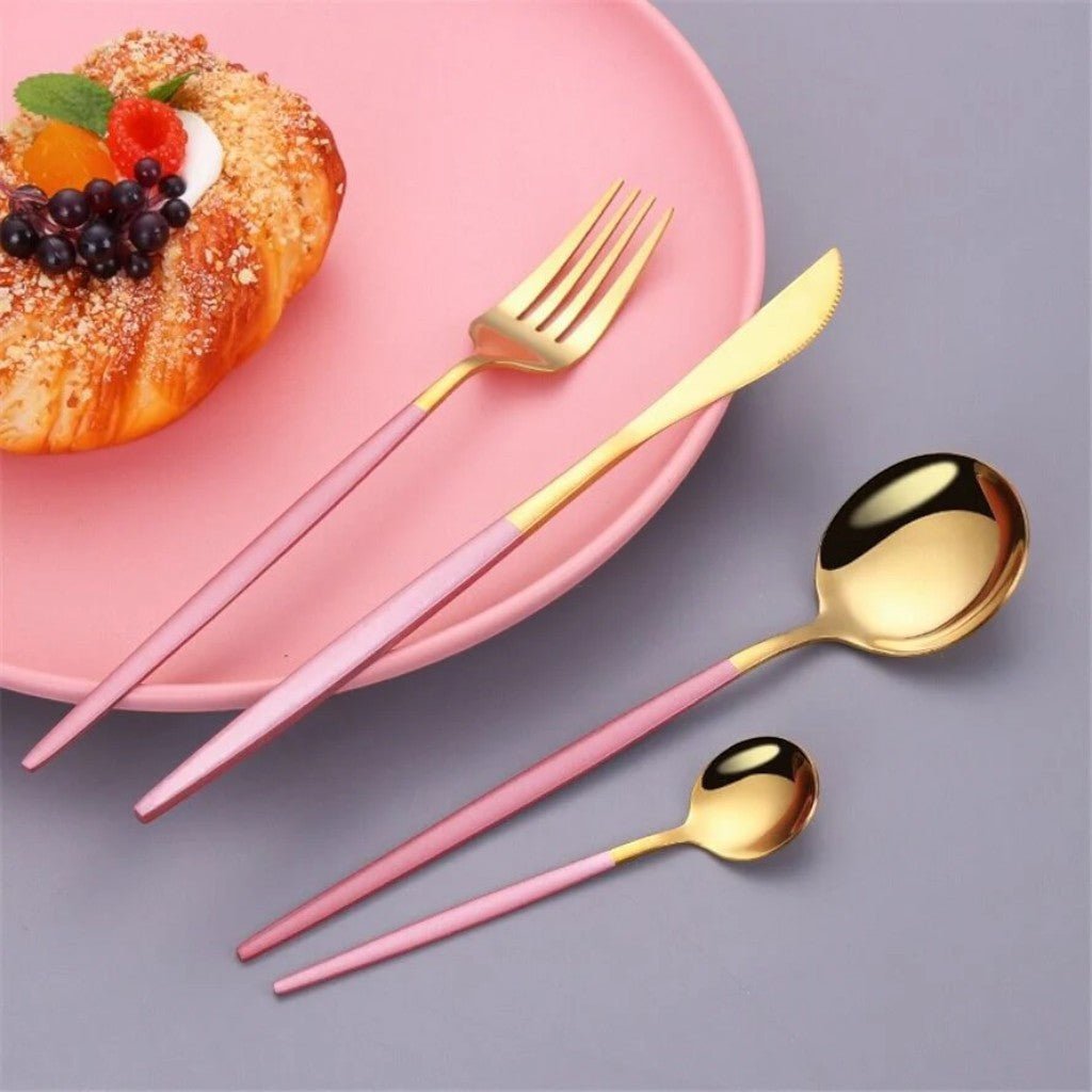 Pink & Gold Stainless Steel Cutlery Set – 30 Piece - Lattea Global