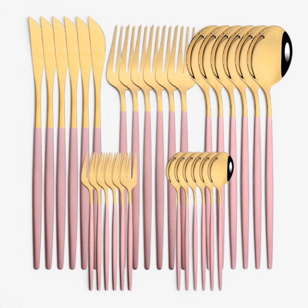 Pink & Gold Stainless Steel Cutlery Set – 30 Piece - Lattea Global