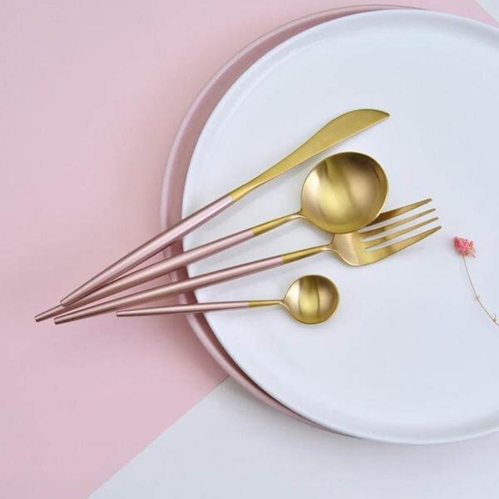 Pink & Gold Stainless Steel Cutlery Set – 30 Piece - Lattea Global