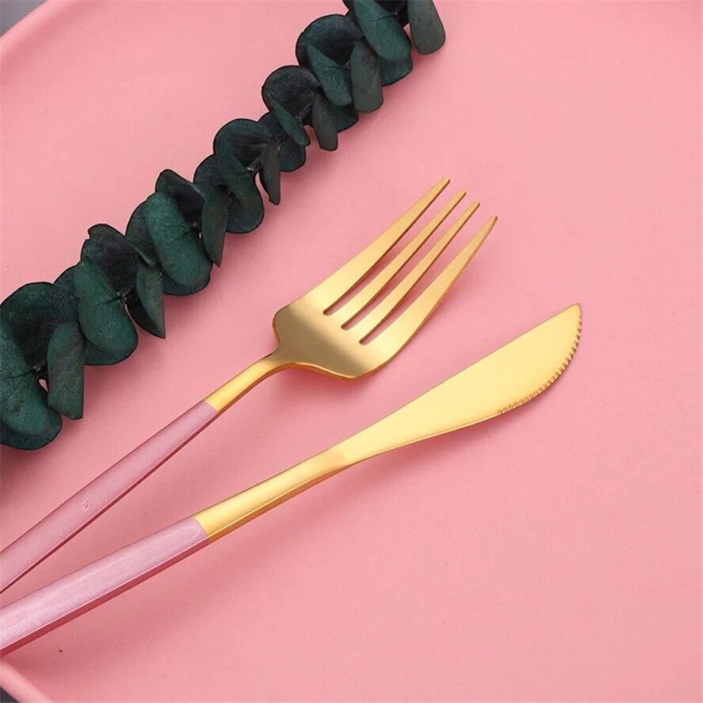 Pink & Gold Stainless Steel Cutlery Set – 30 Piece - Lattea Global
