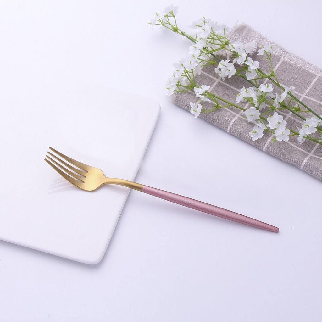 Pink & Gold Stainless Steel Cutlery Set – 30 Piece - Lattea Global