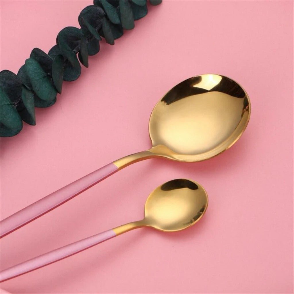 Pink & Gold Stainless Steel Cutlery Set – 30 Piece - Lattea Global