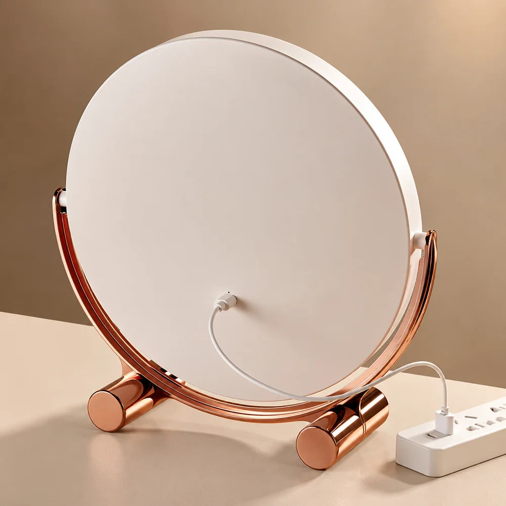 Pink tabletop led makeup mirror rechargeable touch control - view 6