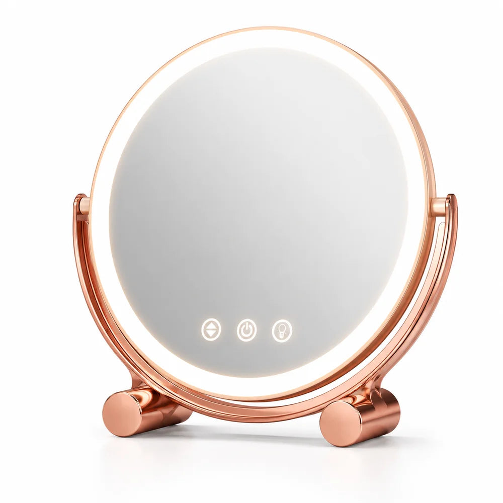 Pink tabletop led makeup mirror rechargeable touch control - view 12