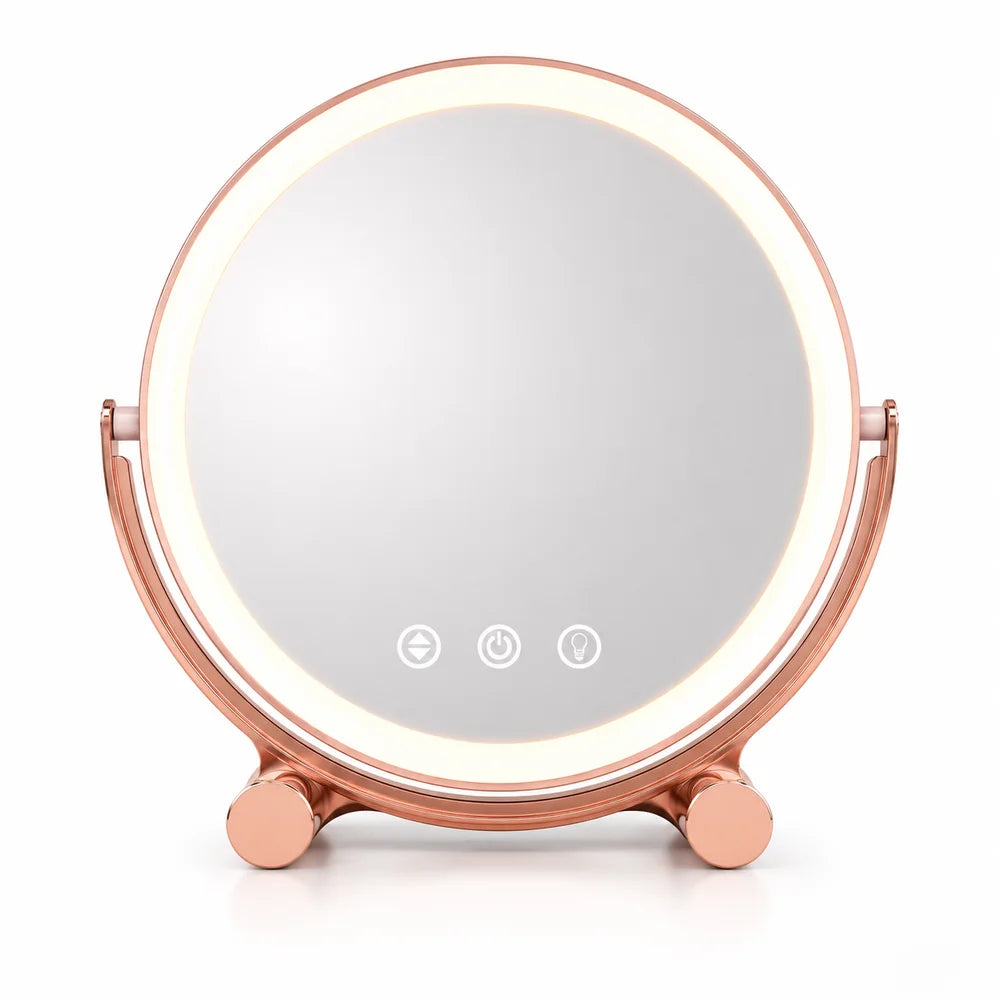 Pink tabletop led makeup mirror rechargeable touch control - view 13