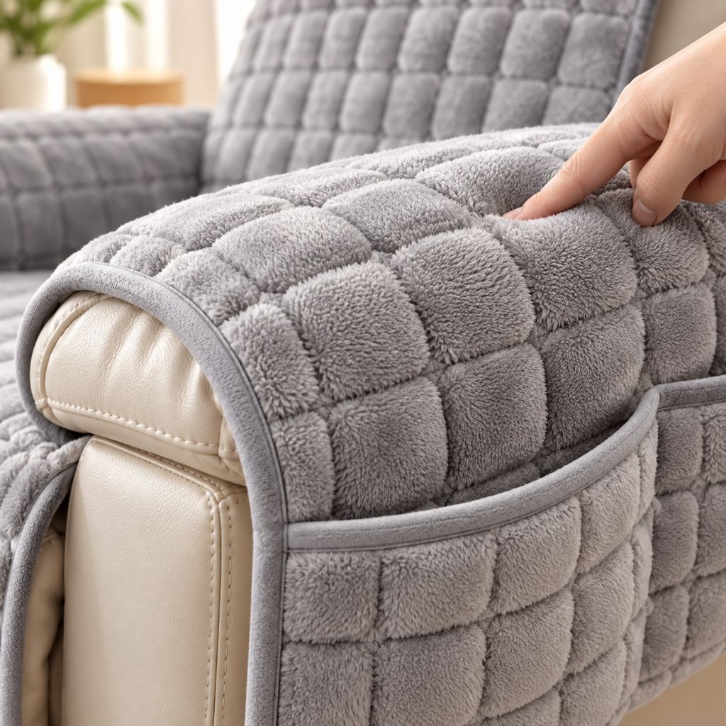 Plush Quilted Recliner Chair Cover with Side Storage Pockets
