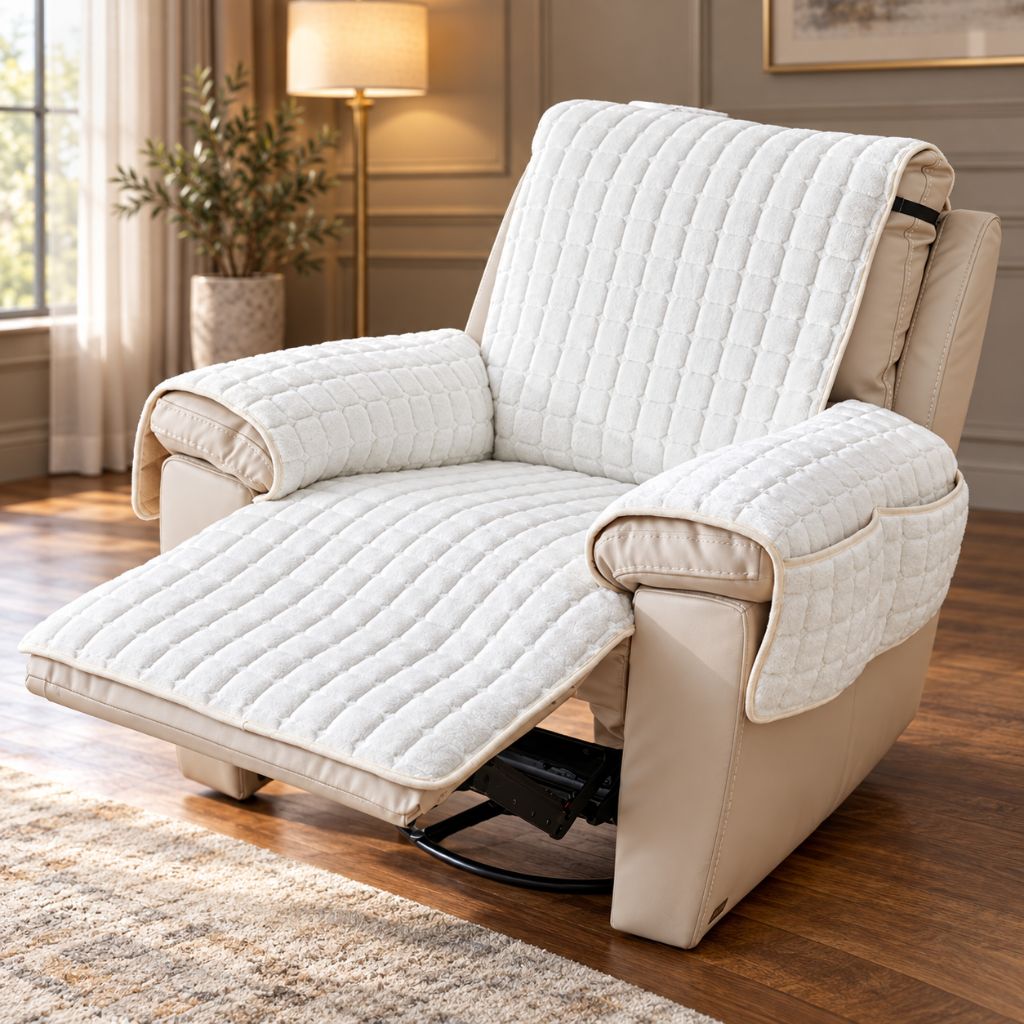 Plush Quilted Recliner Chair Cover with Side Storage Pockets