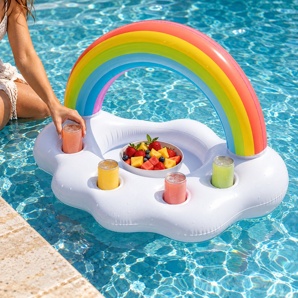Rainbow Inflatable Pool Drinks Tray with Cup Holders