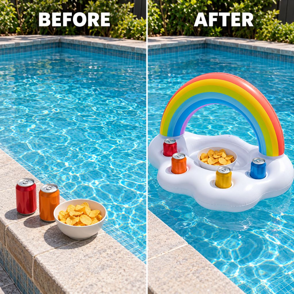 Rainbow Inflatable Pool Drinks Tray with Cup Holders