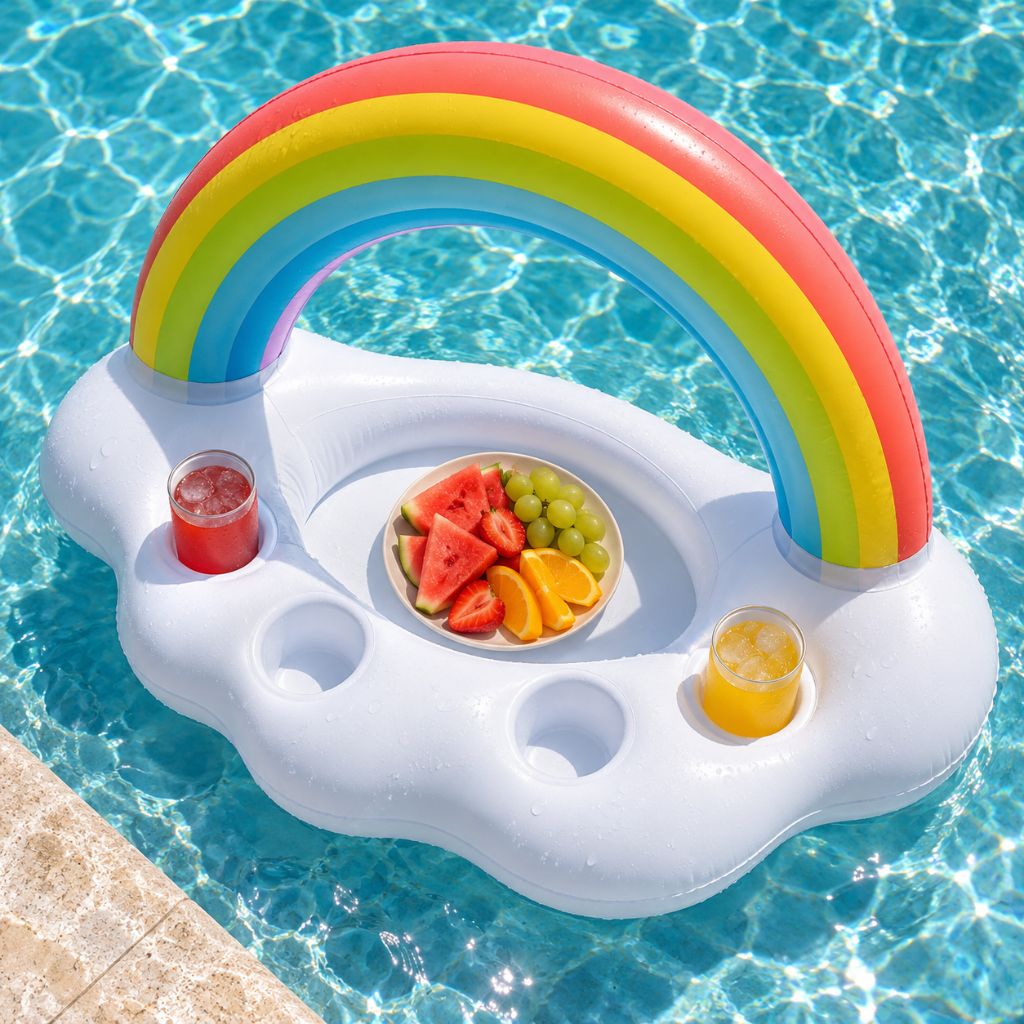 Rainbow Inflatable Pool Drinks Tray with Cup Holders