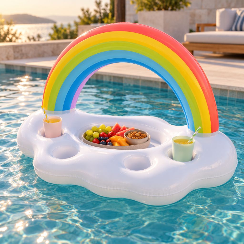 Rainbow Inflatable Pool Drinks Tray with Cup Holders