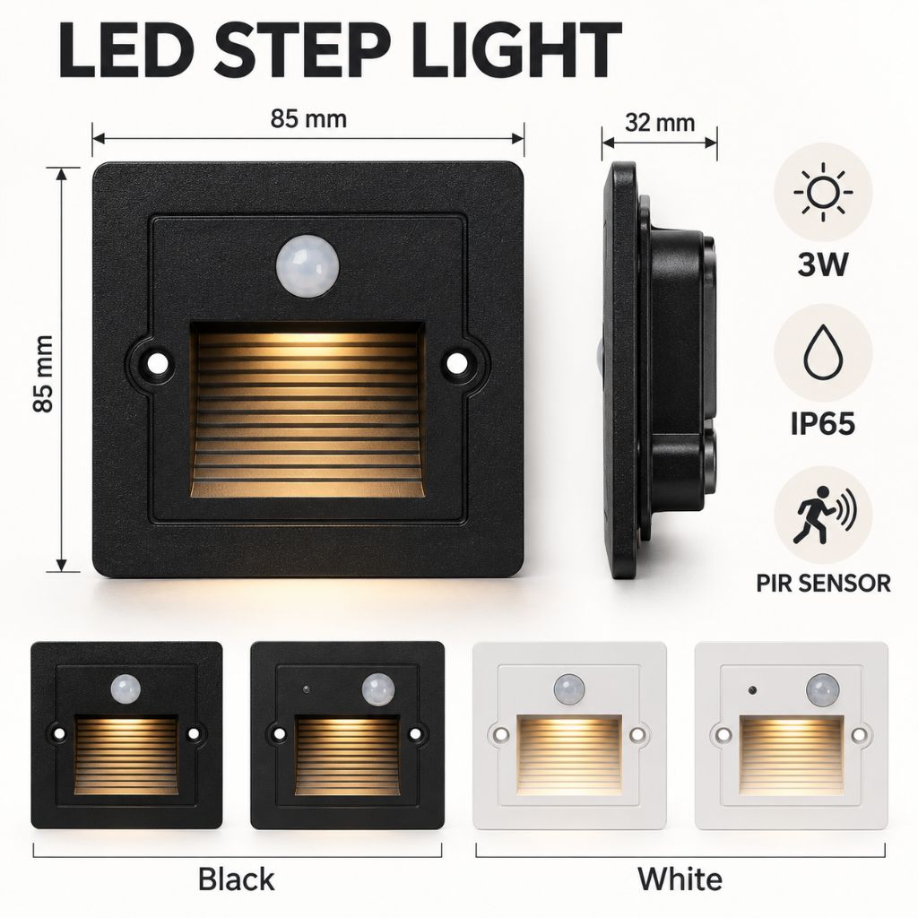 Recessed LED Step Light with PIR Motion Sensor 3W IP65