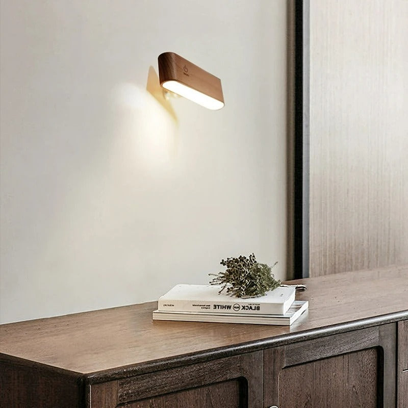Rechargeable 360° Rotatable Wooden LED Wall Light
