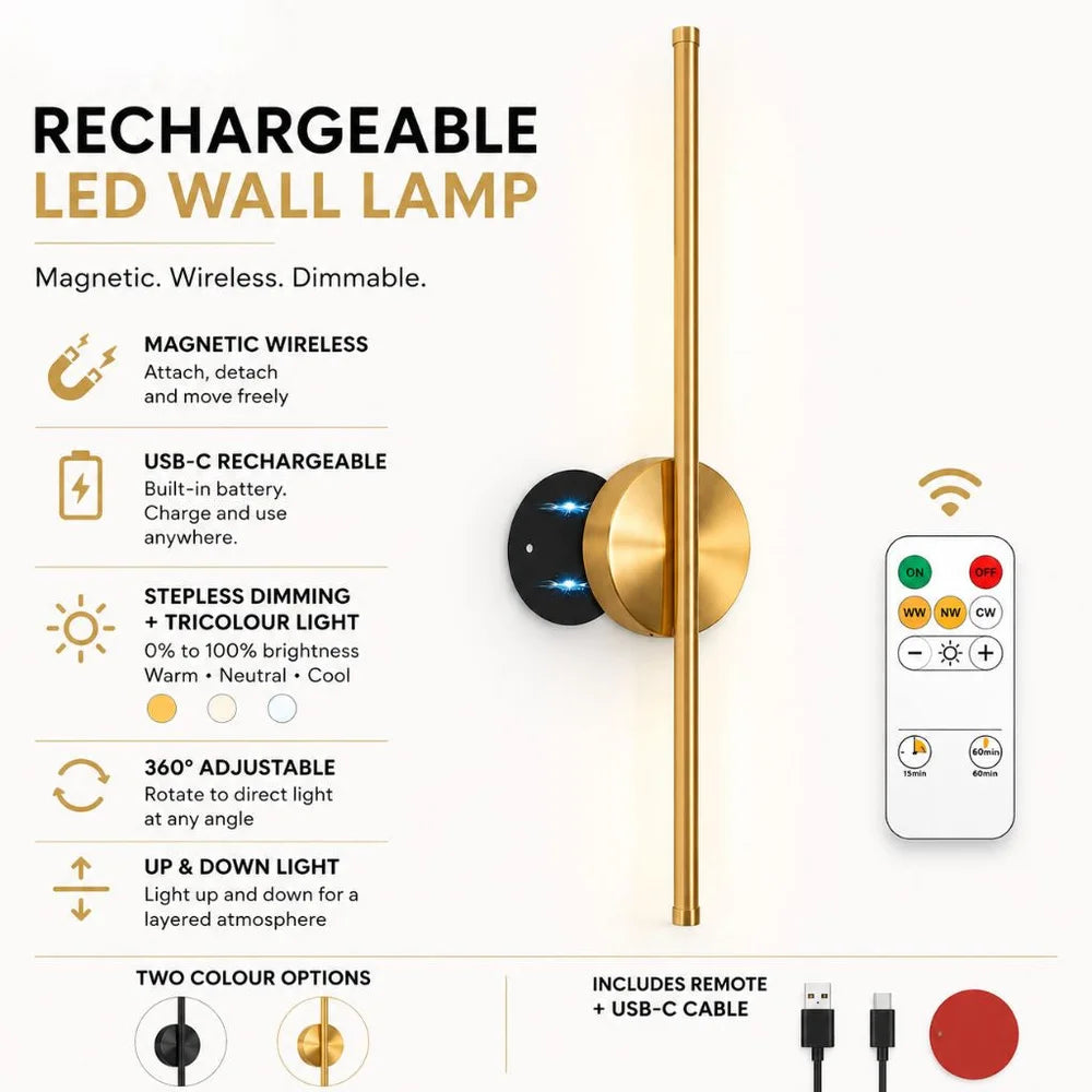 Rechargeable led wall lamp magnetic wireless remote stepless dimming - view 3