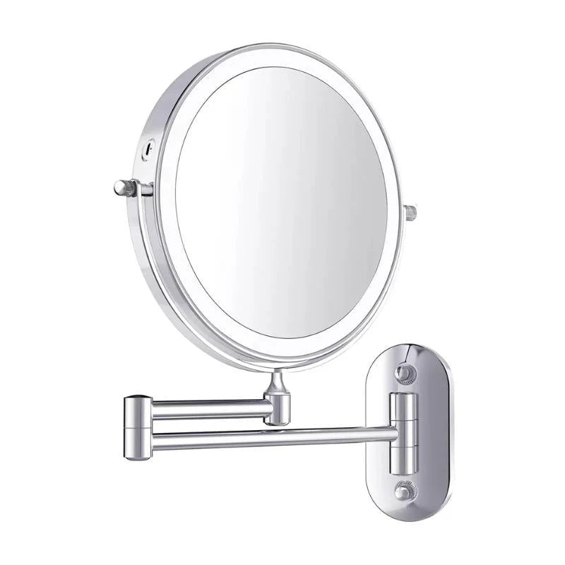 Rechargeable Silver LED Mirror – Adjustable Lighting & Magnification