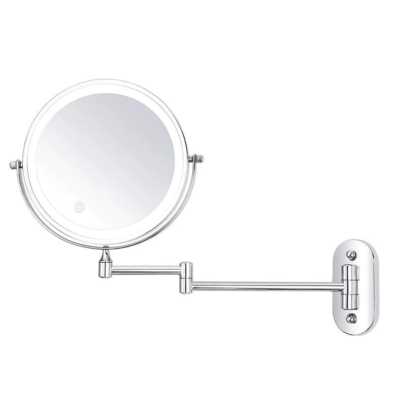 Rechargeable Silver LED Mirror – Adjustable Lighting & Magnification