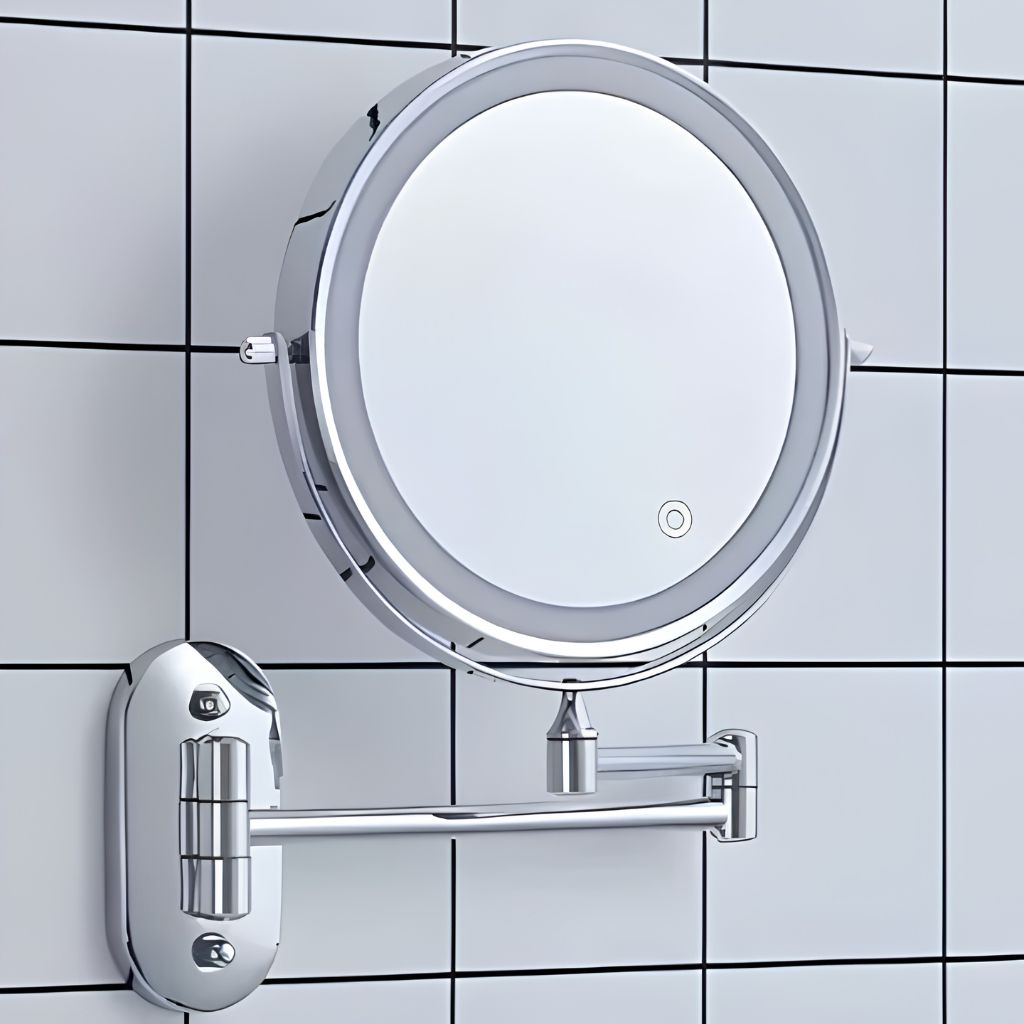 Rechargeable Silver LED Mirror – Adjustable Lighting & Magnification