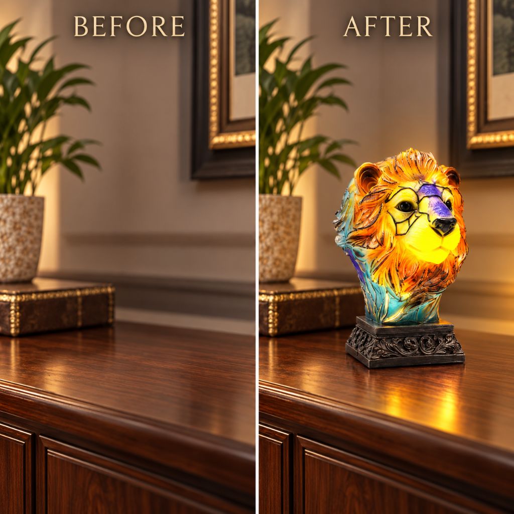 Resin Animal LED Table Lamp with Stained Glass Effect