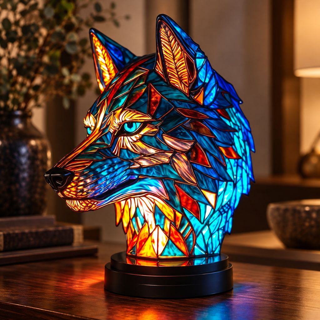 Resin Animal LED Table Lamp with Stained Glass Effect